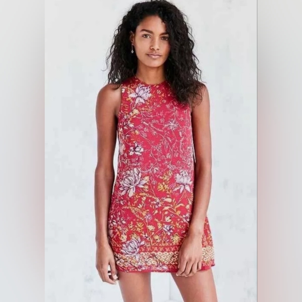 Ecote Urban Outfitters Guinevere Floral Open Back Mini Dress, Pink/Rose, Lined